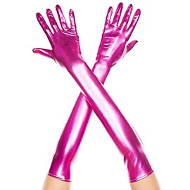 Music Legs 457 Glossy Metallic Long Gloves, Pink