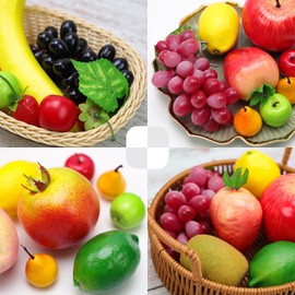 Funzhan 23pcs Artificial Lifelike Fake Fruits Sets Faux Plastic Fruits Party Tabletop Ornaments Home Decorative Fruits Christmas Thanksgiving Props Kitchen Decoration Centerpiece