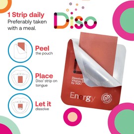 DISO - Energy - Fast-Dissolving Caffeine Strips with Vitamins, Strawberry Flavor, Vegan, Sugar Free, High Absorption, Gluten Free, Individually Wrapped, 30 Dissolvable Strips