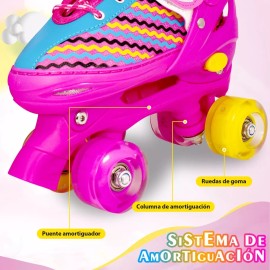 HC Life Patines Ajustables Niña 4 Llantas Luces Led Rosa + Regalo