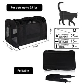 Cat Carrying Case - Pet Carrier Airline Approved, Protable and Breathable Pet Travel Carrier Removable Fleece Pad, Collapsible Cat Carrier Dog Carrier for Medium Cats Small Cats Dogs(Medium, Black)