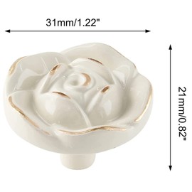 Antique Rose Flower Cabinet Knobs, Vintage Kitchen Shabby Chic Zinc Alloy White Drawer Pull Handles for Dresser Vanity Nightstand Cupboard Wardrobe, 8 Pack (Golden Line)