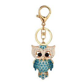QDDollars Owl Keychain for Women, Cute Owl Bird Key Chain, Sparkling Owl Key Ring, Funny Owl Keychains, Punk Blue Owl Keyring, Rhinestone Owl Animal Keychain Accessories