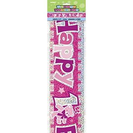 Happy 1st Birthday Pink Prism Banner (3.6 Meter Long) 1 Piece - Perfect for First Birthday Party Decorations