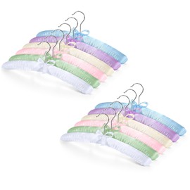 Jetec 12 Pieces Satin Padded Hangers with 360° Swiveling Hook Sponge Shoulder Pads Hanger for Coat, Sweaters, Blouse, Wedding Dress, Women Cloths (Champagne,Beige,Blue,Pink,Lavender,Green)