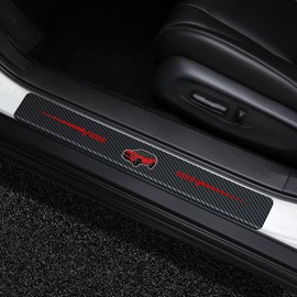 DEWILLO 4Pcs Door Sill Protector Reflective 4D Carbon Fiber Sticker Decoration Door Entry Guard Sill Scuff Plate Stickers Accessories Compatible with Toyota RAV4(Red)