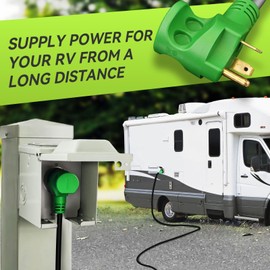 RVMATE 30 Feet 30 Amp RV Lockable Power Extension Cord with Easy Plug-in Handle, TT-30P to L5-30R, LED Indicator, 10 AWG, ETL Listed