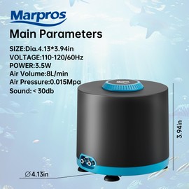 Aquarium Air Pump with Adjustable Double Outlet air Stone Bubbler for Fish Tank, Silent Fish Tank Aerator with Accessories, 3W for Up to 100 Gallon Tank