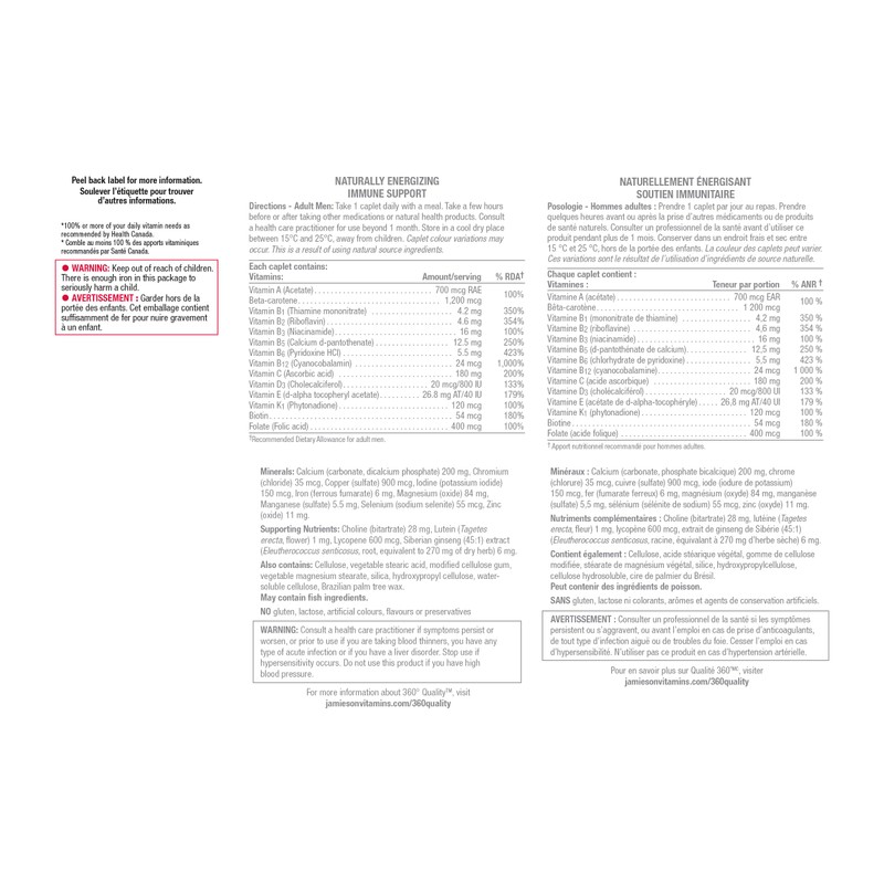 Jamieson 100% Complete Multivitamin for Adult Men, with Siberian Ginseng,