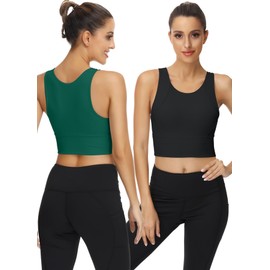 TOBWIZU High Neck Longline Sports Bras for Women Full Back Coverage Padded Sports Bra Crop Workout Tank Tops for Yoga Fitness