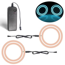 YnGia EL Panel Light, 2PCS 13cm Ice Blue Glowing LED Eyes Electroluminescent Sheet Light DIY Cuttable Round Ring EL Neon Sheet Cosplay Mask Eyes Decoration with Battery Box
