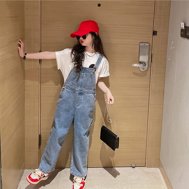 Rolanko Overalls for Kids, Girls Denim Pants, Wide Jumpsuit, Girls