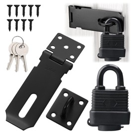 Stainless Steel Door Latch Hasp ＆ Padlock with Screws, Window Security Door Latch Hasp, Garden Gate Lock Padlock with 3 Keys, Shed Lock Latch Staple for Bedroom Bathroom Door Cabinet Pet Cage