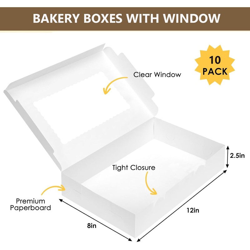 Cookie Boxes, 10Pcs Dessert Boxes with Clear Window 12" x