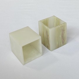 StonePlus Natural Marble Stone Square Storage Container Empty Vessel Holder Cup for Candle/Pens/Sundries items (Green Onyx)