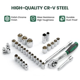 Dawot 32pcs 1/2" Socket and Drive Tool Set Mechanics Tools Kit Sockets Set 25pcs Metric(8-32mm) Sockets Set, Drive Sizes with Plastic Toolbox