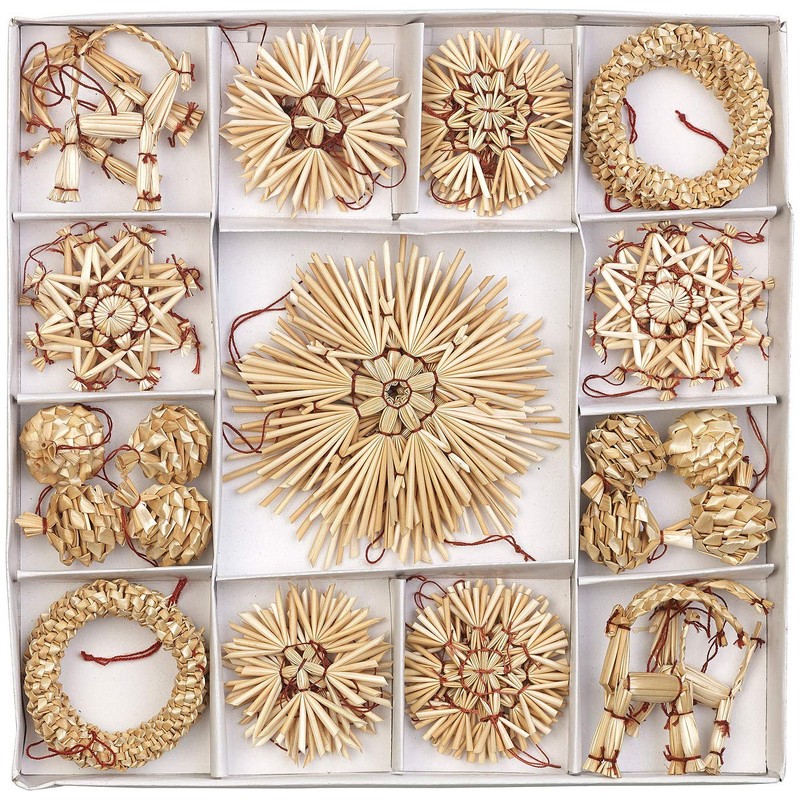 infactory 44-teiliges Strohschmuck-Set für den Weihnachtsbaum, 7 Formen