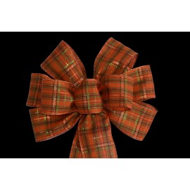 Dogwood Farm Market Large 10" Hand Made Metallic Orange Plaid Wired Bow Country Autumn Fall Wreath