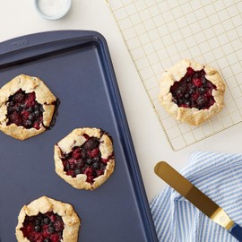 Wilton Non-Stick Diamond-Infused Large Navy Blue Cookie Sheet with Gold Cooling Grid Set