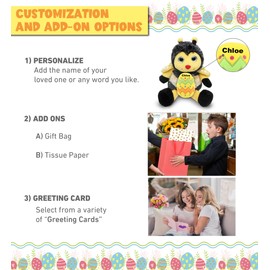 DolliBu Super Soft Sitting Bee with Yellow Easter Egg Plush - Perfect Bee Stuffed Animals for Easter Basket, Cute Easter Egg Stuffed Animal Spring Toys for Girls, Boys, and Babies - 7 Inches