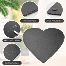 Pack of 2 20 x 20 cm Slate Serving Plates, Slate Plates Heart, Anthracite Slate Plate for Serving & Labelling, Black Slate Hearts for Buffet Sushi Cheese
