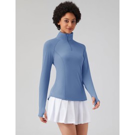 LOMON Womens UPF 50+ Sun Protection Hiking Shirts Quick Dry Long Sleeve Workout Golf Tops Lightweight Running Pullover（Haze Blue,L）