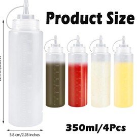 4 Stück Squeeze Flaschen 350ml Plastik Quetschflasche Mit Kappen,Quetschflasche Mit Kappen,Transparent Squeeze Flasche,Kein Leck Condiment Flaschen,Dosierflasche für Ketchup,Heiße Soßen,Olivenöl