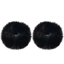2 PCS Black Faux Fur Scrunchies - Fluffy Elastic Ponytail Holders With Furry Hair Bands for Girls and Women Hair Accessories