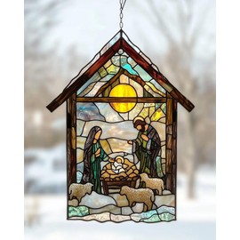 OTAKU KRAFT Nativity Scene Suncatcher Faux Stained Christian Window Hanging Jesus Christ Garden Decoration Religious Home Decor Sun Catchers Indoor Windown Suncatchers for Windows Outdoor