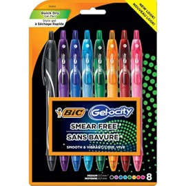 Bic Gelocity Quick Dry Assorted Colors Gel Pens  Medium Point (0.7Mm)  8 Count P