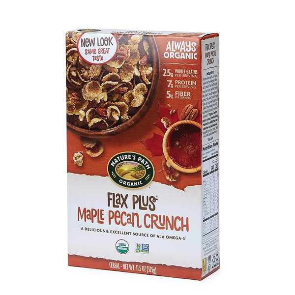 Nature’s Path Organic Flax Plus Maple Pecan Crunch Cereal, 11.5 Ounce (Pack of 6), Non-GMO, 25g Whole Grains, 7g Plant Based Protein, with Omega-3 Rich Flax Seeds
