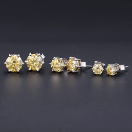 Yellow Moissanite Stud Earrings - 0.5 CT 5mm Round Cut Yellow Lab Created Diamond Earrings 925 Sterling Silver 18k White Gold Plated Wedding Earrings Moissanite Six Prongs Earrings