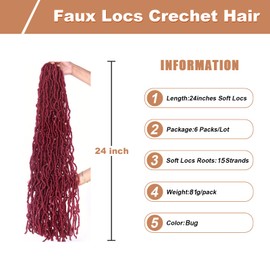 Soft Locs 24 Inch 6 Packs Crochet Hair Faux Locs Pre-looped Super Lightweight Goddess Locs Synthetic Crochet Hair Braids For Black Women (Bug, 24 Inch（Pack of 6）)