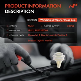 A-Premium 50PCS Nylon Windshield Washer Hose Retainer Clips Compatible with Honda Civic 1988-1995, Accord 1988-2002, Pilot 2003-2007, Odyssey 1995-2001, Prelude 1988-1996 & Acura MDX, TL, Legend