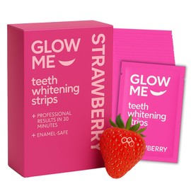 GLOWME Pap Teeth Whitening Strips – Strawberry Flavour, 28 Strips (14 Treatments) Enamel-Safe Whitening for Sensitive Teeth, Removes Stains from Smoking, Coffee, Wine