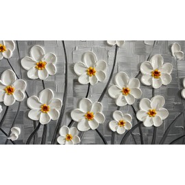 YaSheng Art - 24x48inch Abstract Art Painting，Oil Painting on Canvas Texture Black and white flower Oil Painting Hand-Painted Abstract Artwork Canvas Wall Art Paintings Modern Home Decor Art