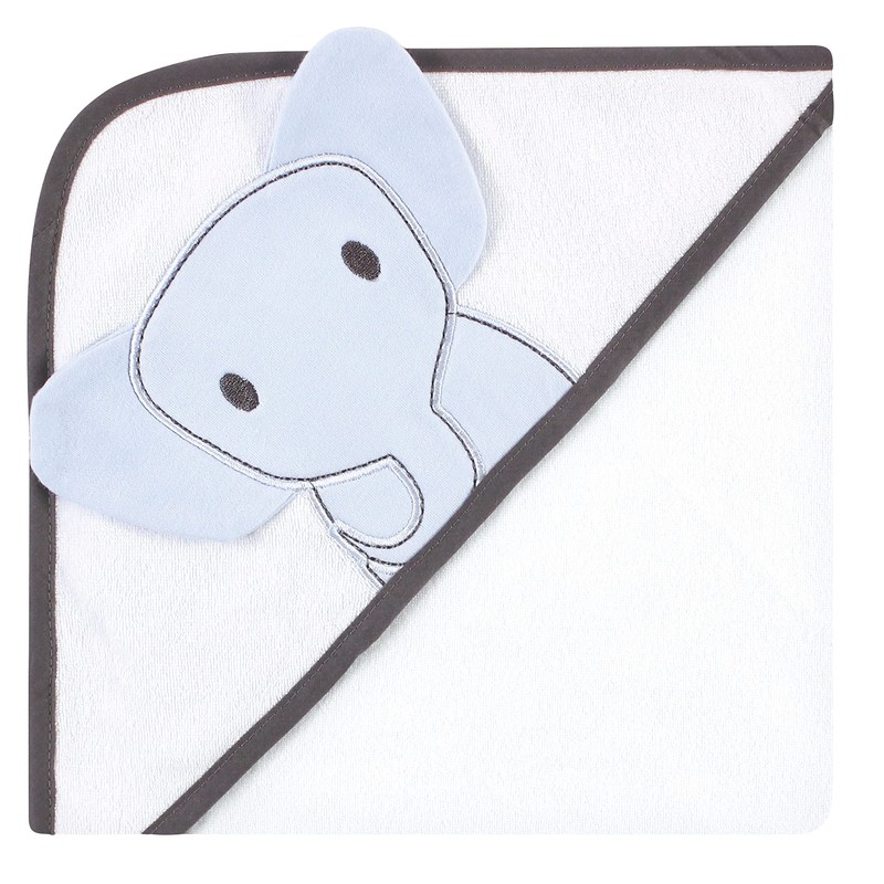 Hudson Baby Unisex Baby Cotton Rich Hooded Towels, Blue Elephant,