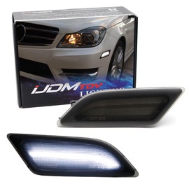 iJDMTOY Smoked Lens White Full LED Front Side Marker Light Kit Compatible With 2012-14 Mercedes W204 LCI C250 C300 C350 Sedan/Coupe, Powered by SMD LED, Replace OEM Sidemarker Lamps