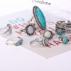Rrdaily Retro Turquoise Knuckle Rings Set for Women Men Stackable