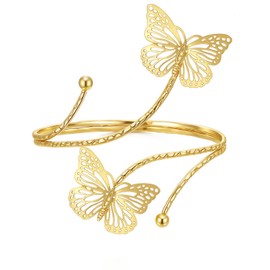 BROCC Upper Arm Cuff Bracelet for Women Butterfly Flower Bangle Bracelet Adjustable Upper Arm Cuff Bangle Gold Armband Summer Beach Essentials Jewelry