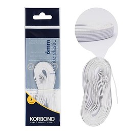 Korbond Elastico Piatto per Cucito, 6 mm x 3 m, in Misto Poliestere di Lunga Durata, per Riparare Vestiti, girovita o Polsini, per Sartoria, creazioni Artigianali, upcycling, Colore: Bianco