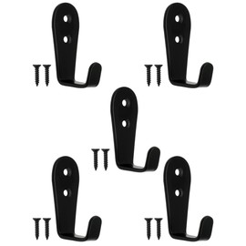 FUXXER® 5 Classic Coat Hooks Clothes Hooks Furniture Hooks Kitchen Hooks Iron Design Furniture Hooks Kitchen Hooks Set of 5 Black (Large)