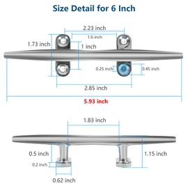 Boat Cleats 6 Inch 4 Pack, Dock Cleats 316 Stainless Steel Open Base Cleat Include Screws, Boat Dock Cleats with Backing Plate for Boats, Marine, Dock, Decor