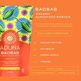 Aduna Organic Baobab Powder | 100% Baobab Fruit for Immune & Digestive Support | Natural Vegan Source of Vitamin C & Prebiotic Fibre | Superfood Powder for Smoothies, Juices & Yoghurts | 80g Tin
