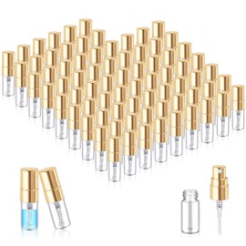 Zhehao 200 Pcs Mini Spray Bottles Clear Glass Perfume Bottles Refillable Fine Mist Perfume Atomizer Portable Empty Sample Containers for Cleaning, Essential Oils, Travel (Gold Cap,2 ml)