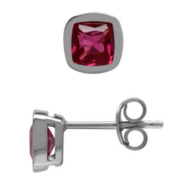 Silvershake Created 1.3 ctw 5 mm Cushion Shape Ruby 925 Sterling Silver Stud Earrings