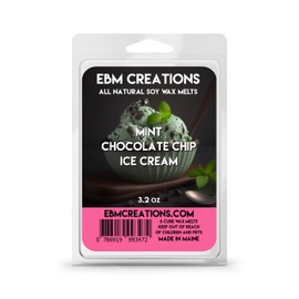Mint Chocolate Chip Ice Cream Soy Wax Melts - 3.2oz, 6 Cube Clamshell, All Natural, Highly Scented, Long-Lasting Aroma, Premium Quality, Handmade, Non-Toxic, Eco-Friendly