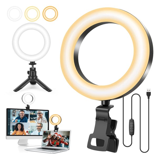 Ring Light with Tripod Stand&Clip for Laptop,Video Conference Lighting,5" Led