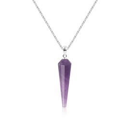 COAI Women's Necklace 925 Sterling Silver with Gemstone Pyramid Pendant, Stone, Amethyst