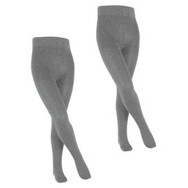 FALKE Family Multipack K Ti cotone tinta unita confezione di 2 pezzi, Collant Unisex Bambini, Grigio Light Grey Melange 3390, 110-116